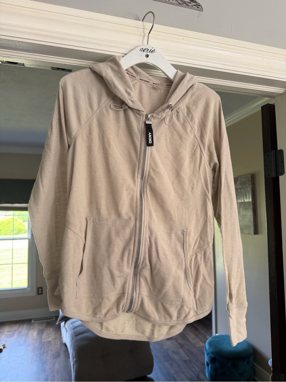 DKNY Women's Light Beige Zip Hoodie Jacket